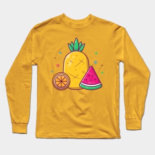 Pineapple, Orange With Watermelon Cartoon Long Sleeve T-Shirt